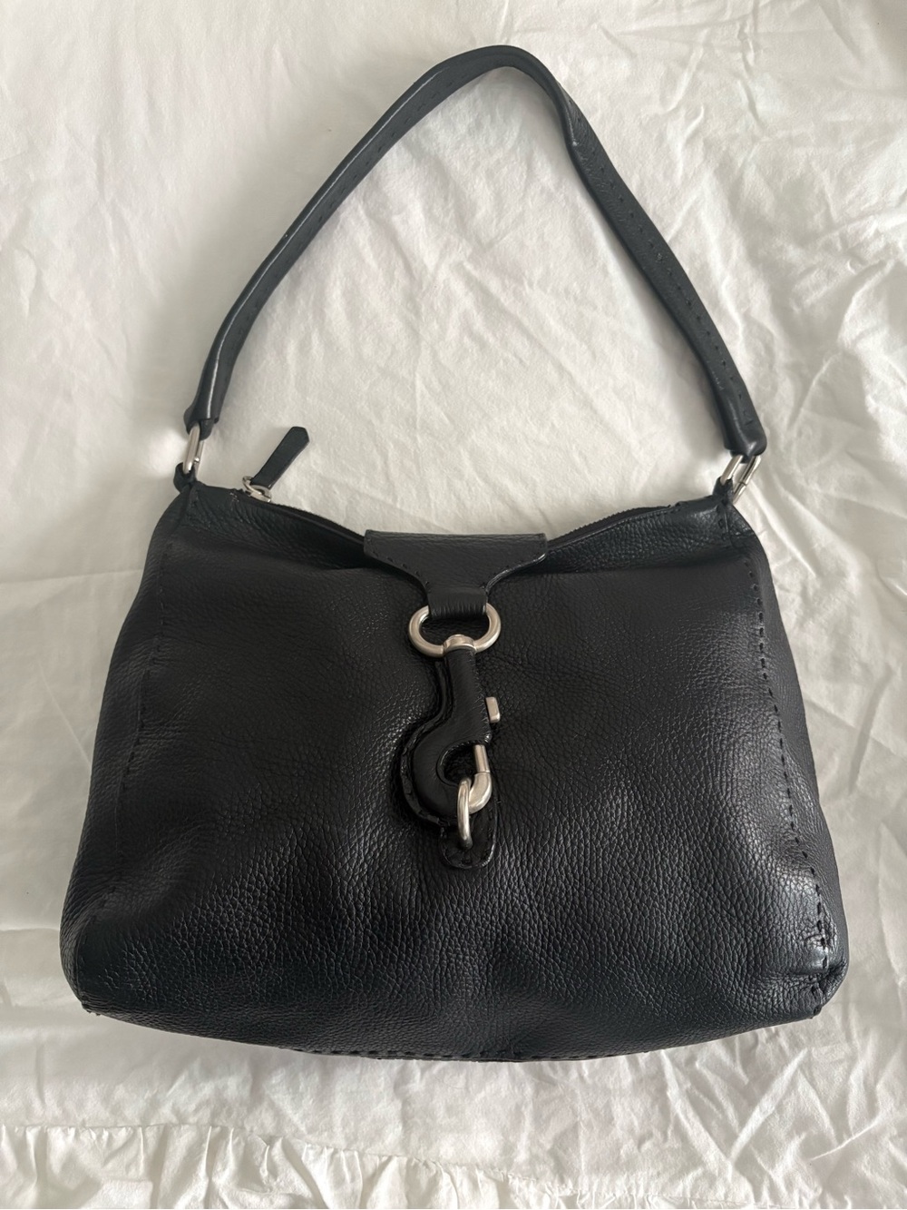 Prada Black Leather Shoulder Bag with Silver Hardware